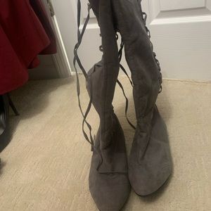 Under knee gray boots